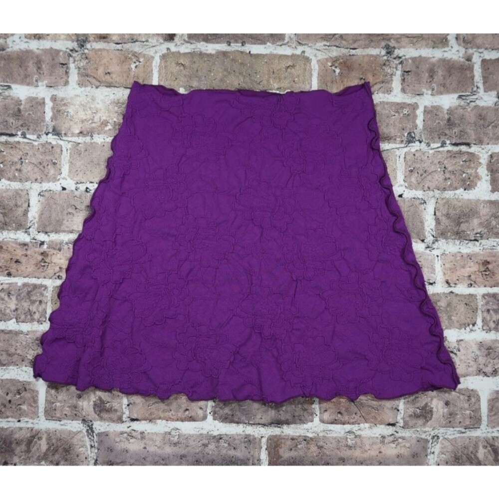 Haystacks Travel Mini Skirt Women M Purple Floral Textured Stretchy Wavy Hem USA